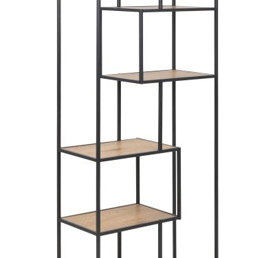 Seaford bogreol – papir vild eg/sort metal, 4 hylder