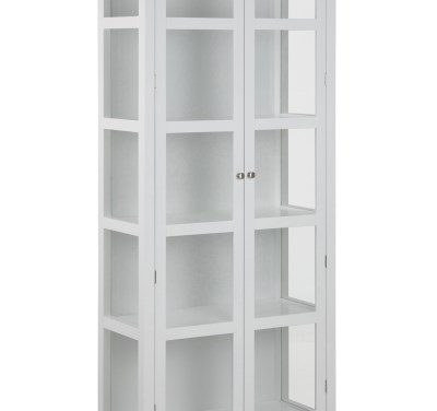 Eton vitrineskab – hvidt træ, 2 glaslåger og 4 hylder