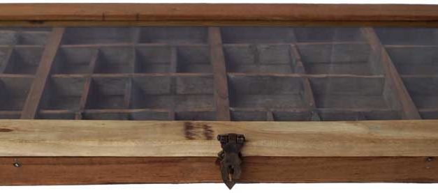 TRADEMARK LIVING Glasmontre – fin gammel sættekasse med glaslåg