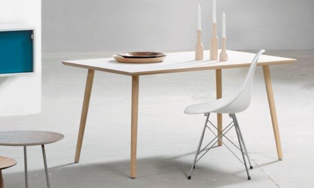 FURBO Spisebord, hvid laminat, egeben, 90 x 180 cm.