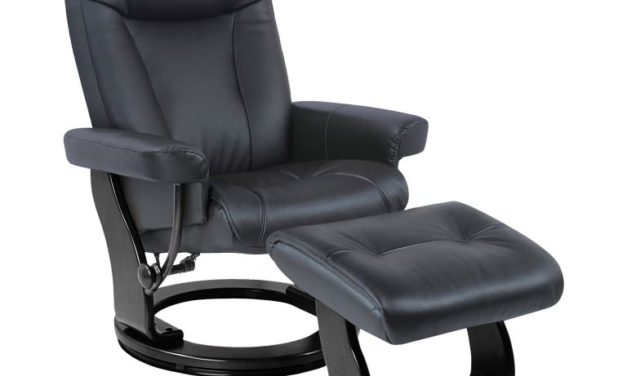 Moderna lænestol – sort kunstlæder, drejesokkel, incl. fodskammel