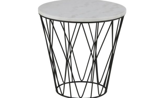 Dudley hjørnebord – hvid marmor/sort metal, rund, (Ø50)