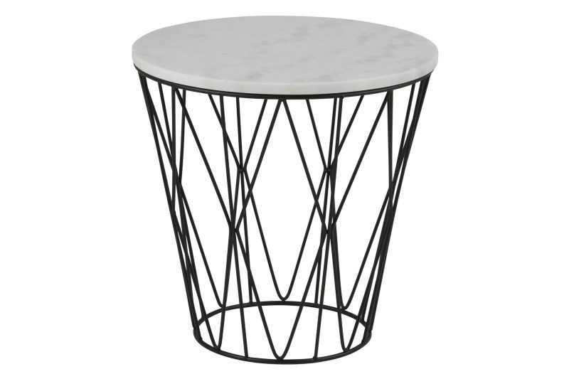 Dudley hjørnebord – hvid marmor/sort metal, rund, (Ø50)