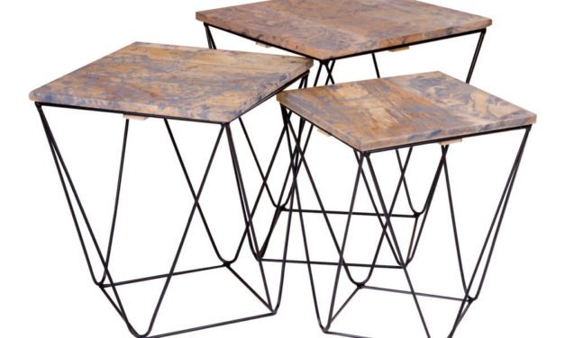 HOUSE NORDIC Ranchi hjørnebord i mangotræ, marmor look grå 3 stk.