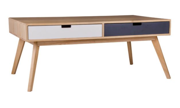 HOUSE NORDIC Milano sofabord i naturtræ med 4 farvede skuffer