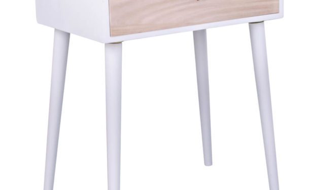 HOUSE NORDIC Parma sengebord i hvid med 1 naturtræ skuffe