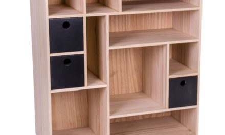 HOUSE NORDIC Livorno reol i naturtræ med 3 sorte skuffer