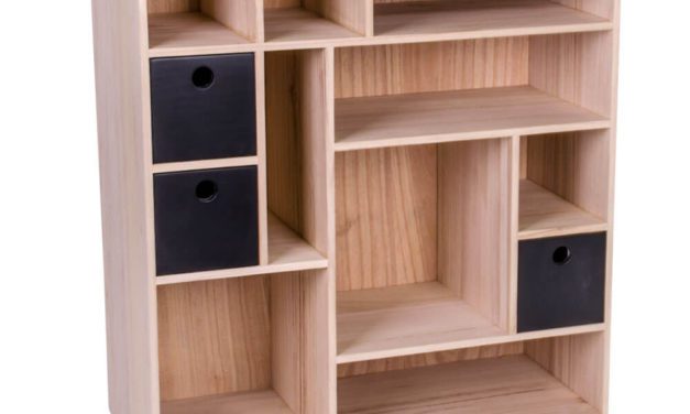 HOUSE NORDIC Livorno reol i naturtræ med 3 sorte skuffer