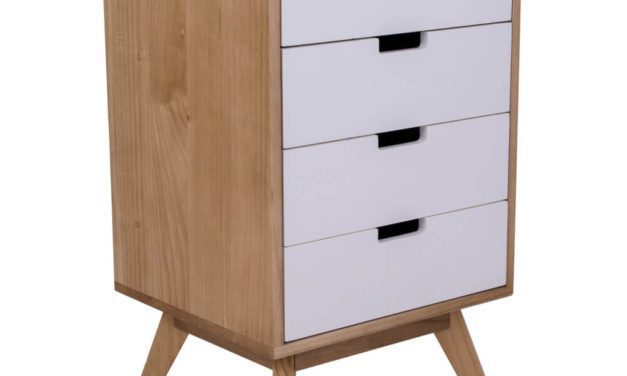 HOUSE NORDIC Milano kommode i naturtræ med 4 hvide skuffer