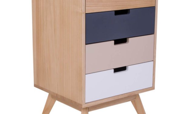 HOUSE NORDIC Milano kommode i naturtræ med 4 farvede skuffer