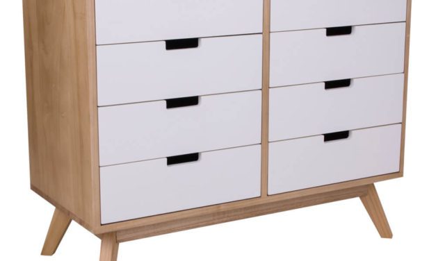 HOUSE NORDIC Milano kommode i naturtræ med 8 hvide skuffer
