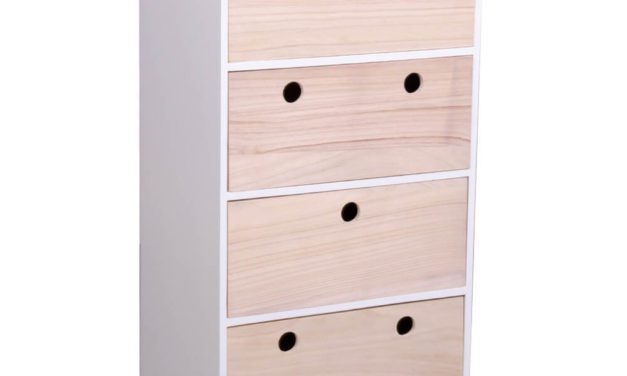 HOUSE NORDIC Modena kommode i hvid med 4 naturtræ skuffer
