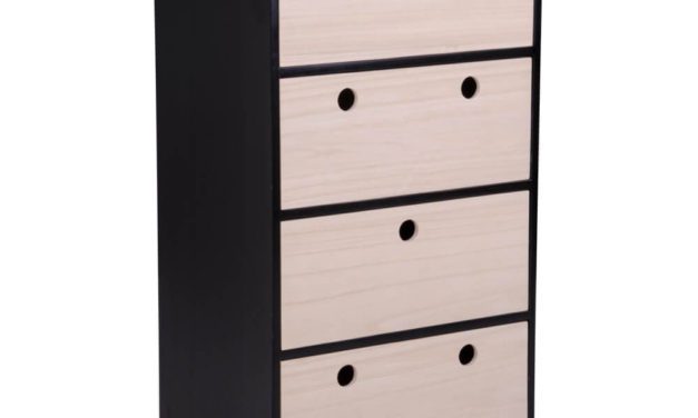 HOUSE NORDIC Modena kommode i sort med 4 naturtræ skuffer