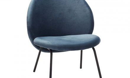 HÜBSCH loungestol, blå velour og sort metal