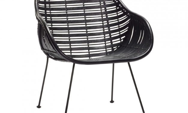 H&Uuml;BSCH spisebordsstol m. armlæn, sort rattan