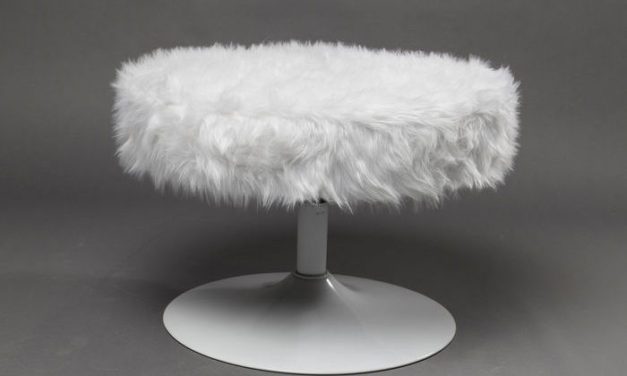 KARE DESIGN Taburet, Rotante Hvid Fur Ø60 cm