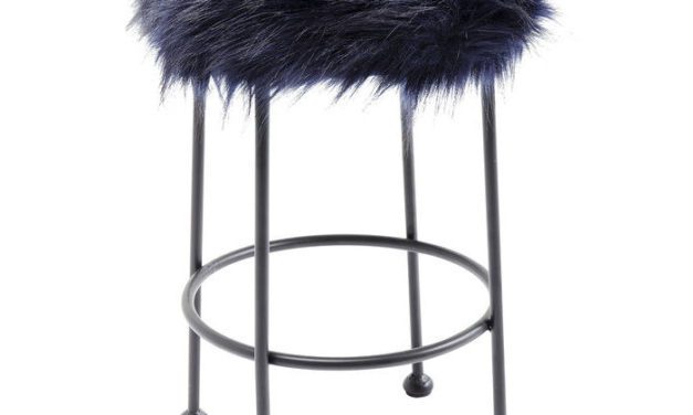 KARE DESIGN Taburet, Ontario Fur Mørk Blå Ø30 cm