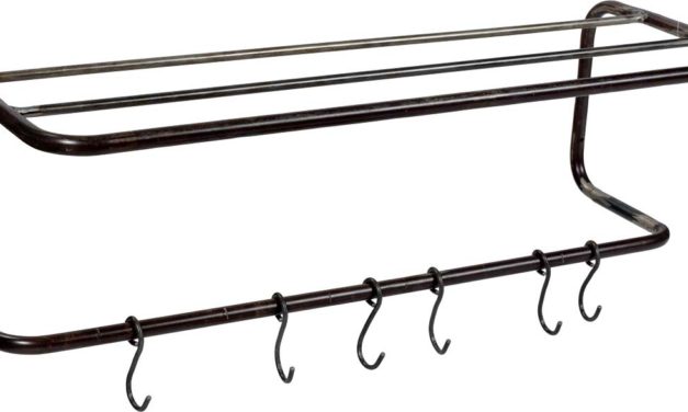 TRADEMARK LIVING Enkel og rå jernhylde med 6 kroge