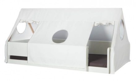 MANIS-H Husseng – hvid m. sengekant, sengehest & sengehimmel (200×90)