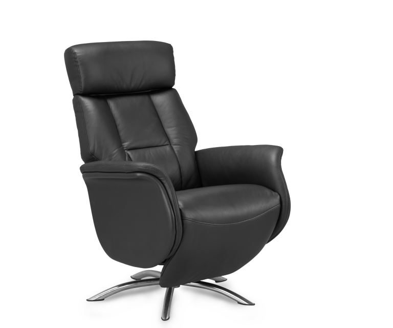 Firenze 2 lænestol – sort PVC læder, m. indbygget skammel