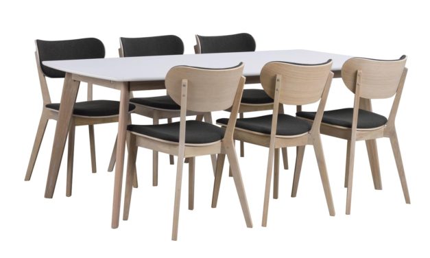 Olivia spisebord – hvid/hvidvasket eg m. udtræk (150×90)