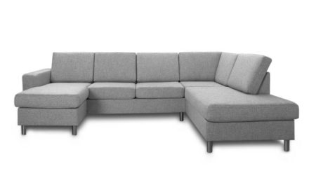 Pisa højrevendt U-sofa – lys granitgrå stof