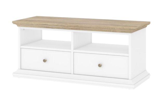 Paris TV-møbel 2 skuffer + 2 hylder hvid/eg