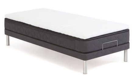 Budget boxmadras – grå stof (80×200), Inkl. topmadras og ben, bonell/pocket