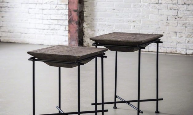 FURBO Sofabord, massiv akacietræ, metalstel