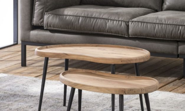 FURBO Sofabord, sæt a 2 stk, massiv akacietræ, nyreformet