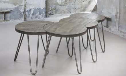 FURBO Sofabordssæt, massivt mangotræ, grå finish