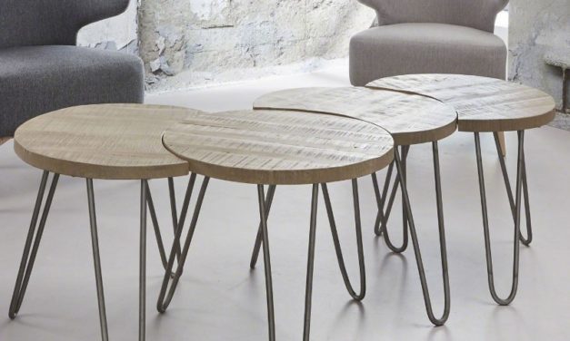 FURBO Sofabordssæt, massivt mangotræ, hvid antik finish