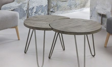 FURBO Sofabordssæt, massivt mangotræ, grå finish