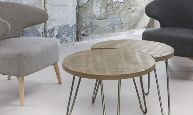 FURBO Sofabordssæt, massivt mangotræ, hvid antik finish