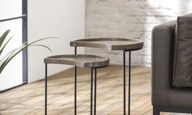 FURBO Sofabordssæt, massivt mangotræ, grå finish