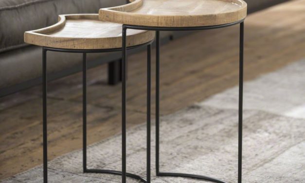 FURBO Sofabordssæt, massivt mangotræ, hvid antik finish