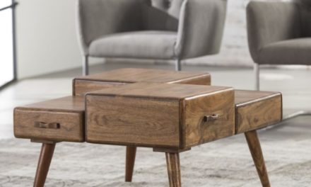 FURBO Sofabord, massiv akacietræ, 4 skuffer