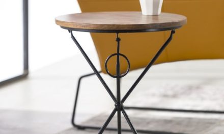 FURBO Sofabord, akacietræ, sort metal, ø 40 cm