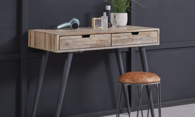 FURBO Konsolbord, 2 skuffer, patineret massiv teak