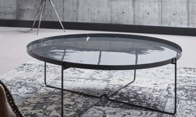 FURBO Rundt sofabord, grå metal, emaljeret, ø 100 cm