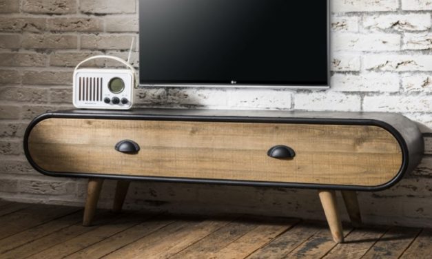 FURBO TV bord, Rustik, sort lakeret, natur skuffe, 120 x 35 cm