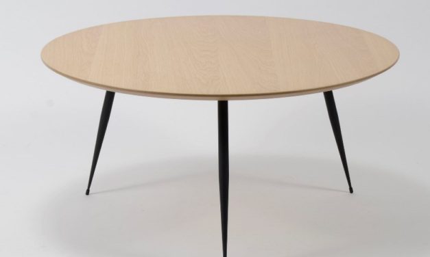 FURBO Sofabord ø 80 cm, fineret eg og sorte metalben