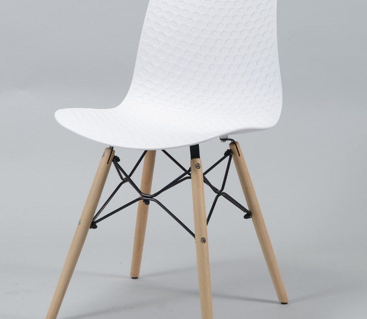 FURBO Spisebordsstol, hvid plast, natur træben