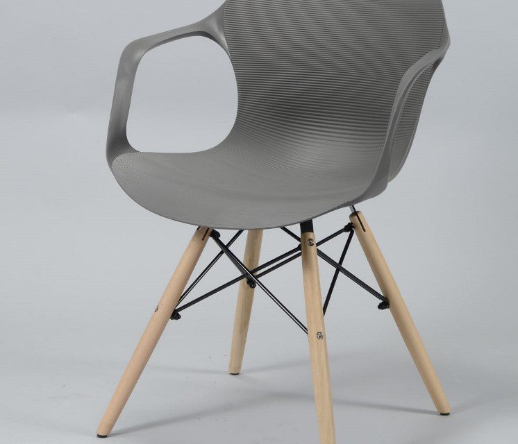 FURBO Spisebordsstol, grå plast, natur træben