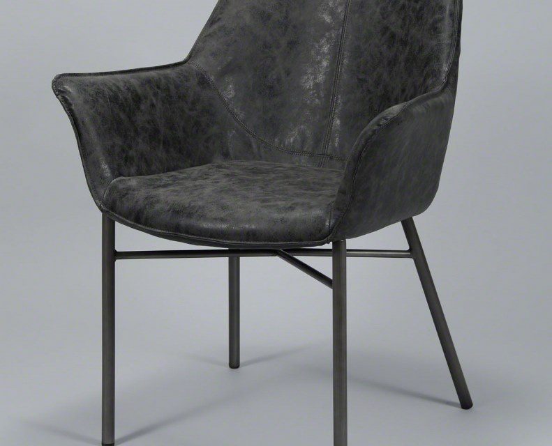 FURBO Spisebordsstol, stål og sort læder