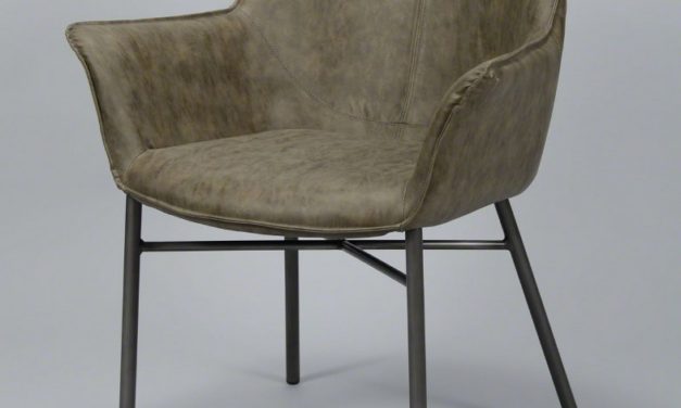 FURBO Spisebordsstol, stål og gråbrun læder