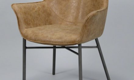 FURBO Spisebordsstol, stål og brunt læder