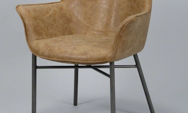 FURBO Spisebordsstol, stål og brunt læder