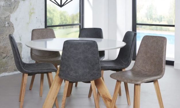 FURBO Spisebord ø 120 cm, hvid top, natur egeben