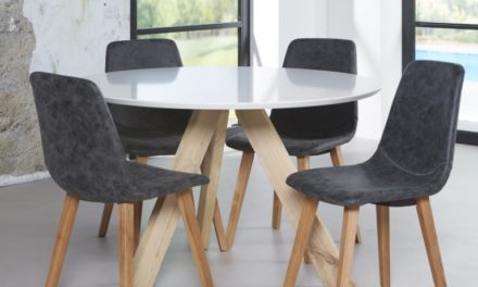 FURBO Spisebord ø 120 cm, hvid top, hvidolieret egeben